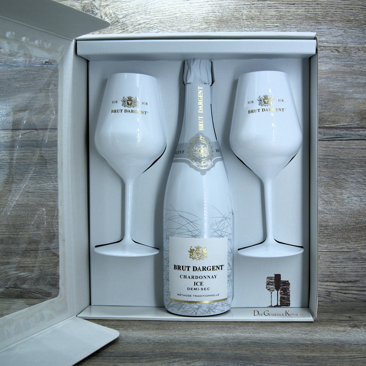 Brut Dargent ICE Chardonnay Geschenkset,Acryl, 0,75l, 11% – Der Geniesser  Konsum