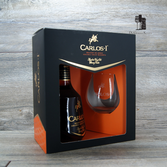 Carlos 1 Brandy Geschenkset, Edition mit Glas, de Jerez Solera Reserva, 0,7l,40%