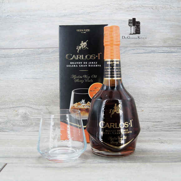 Carlos 1 Brandy Geschenkset, mit Glas, de Jerez Solera Gran Reserva, 0,7l, 40%