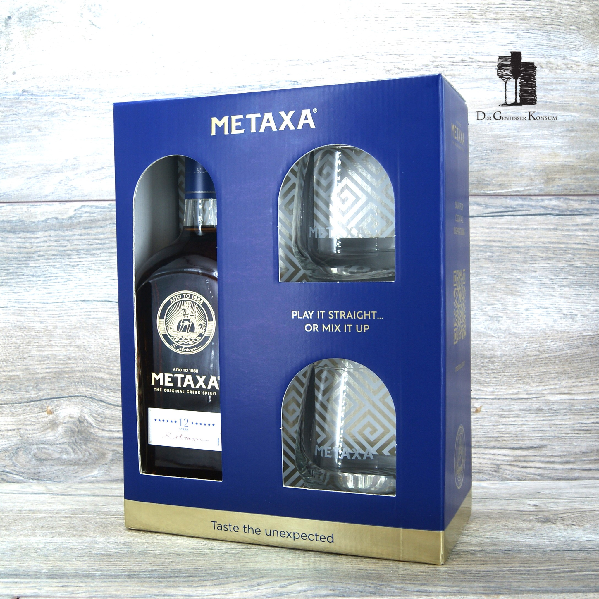 Metaxa 12 Sterne mit 2x originalen Metaxa Gläsern, 0,7l, 40% – Der  Geniesser Konsum