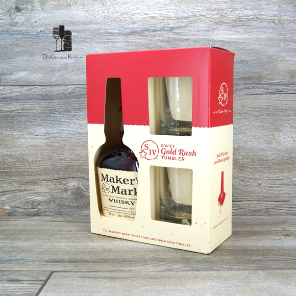 Maker's Mark Kentucky Straight Bourbon Whiskey Geschenkset mit 2x Gläsern, 0,7l, 45%