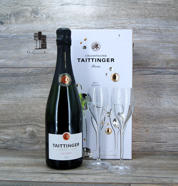 Champagne Taittinger Brut Reserve Edition mit 2x Gläsern, NEU, 0,75l, 12,5%