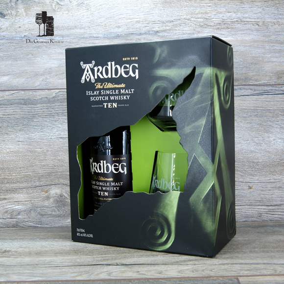Ardbeg 10 y.o. Geschenkset, Islay Single Malt Scotch Whisky, 0,7l, 46 %